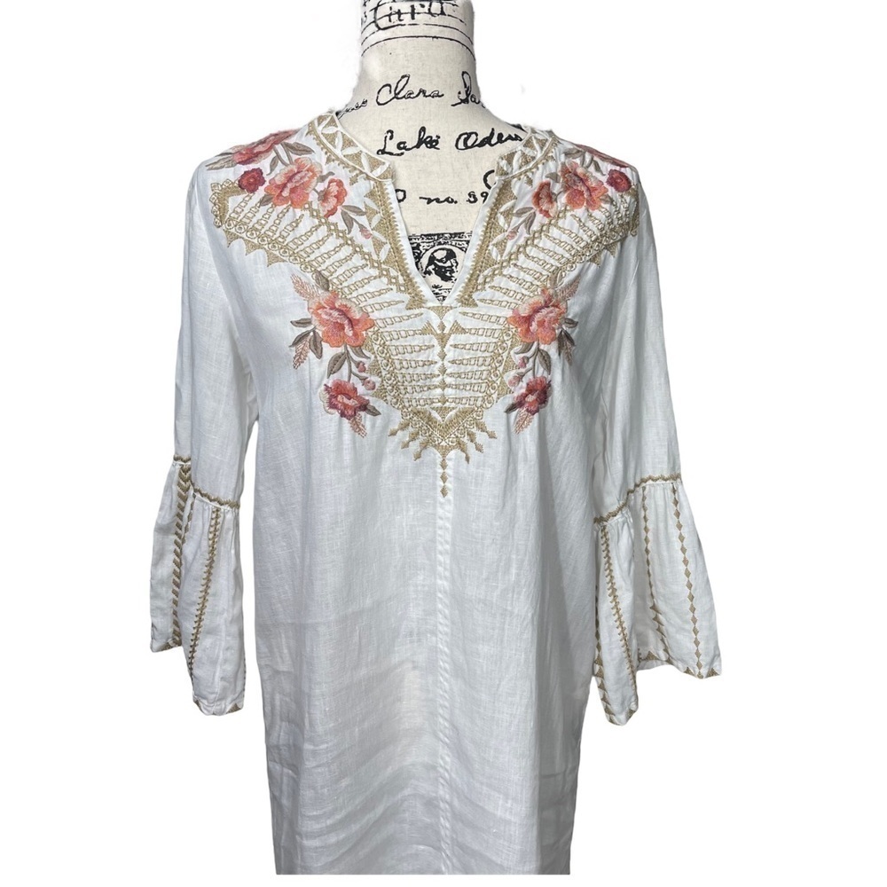 Johnny Was Linen Embroidered Floral Tunic Dress Boho Size XS - Picture 3 of 10